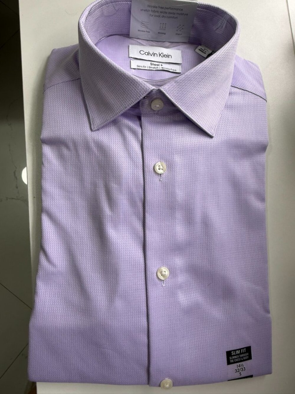 Calvin Klein Steel+ Men’s Slim Fit Lavender Dress Shirt 14.5 32/33 Small NWT
